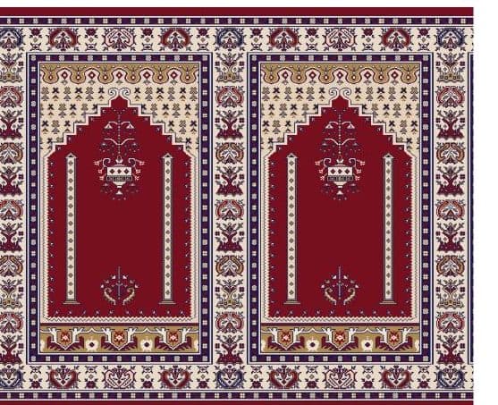 S143 Prayer Line Mosque Carpet — Burgundy