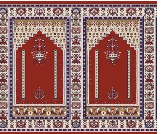 S143 Prayer Line Mosque Carpet — Brick Red