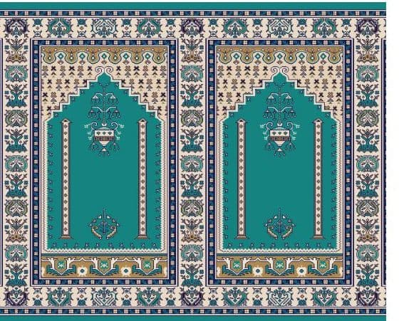 S143 Prayer Line Mosque Carpet — Deep Turquoise