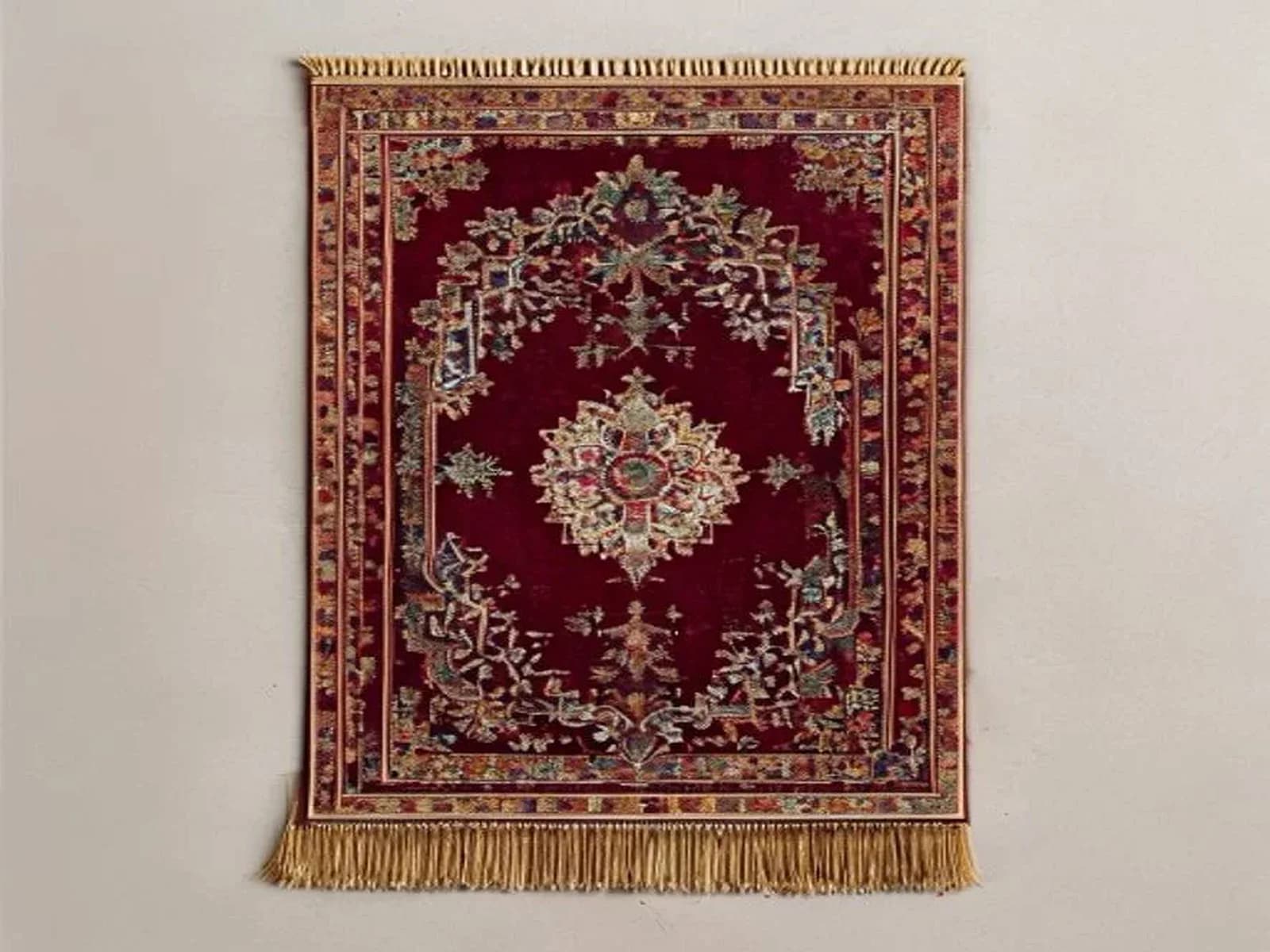 Bordo ve altın renkli, klasik desenli kadife seccade modeli