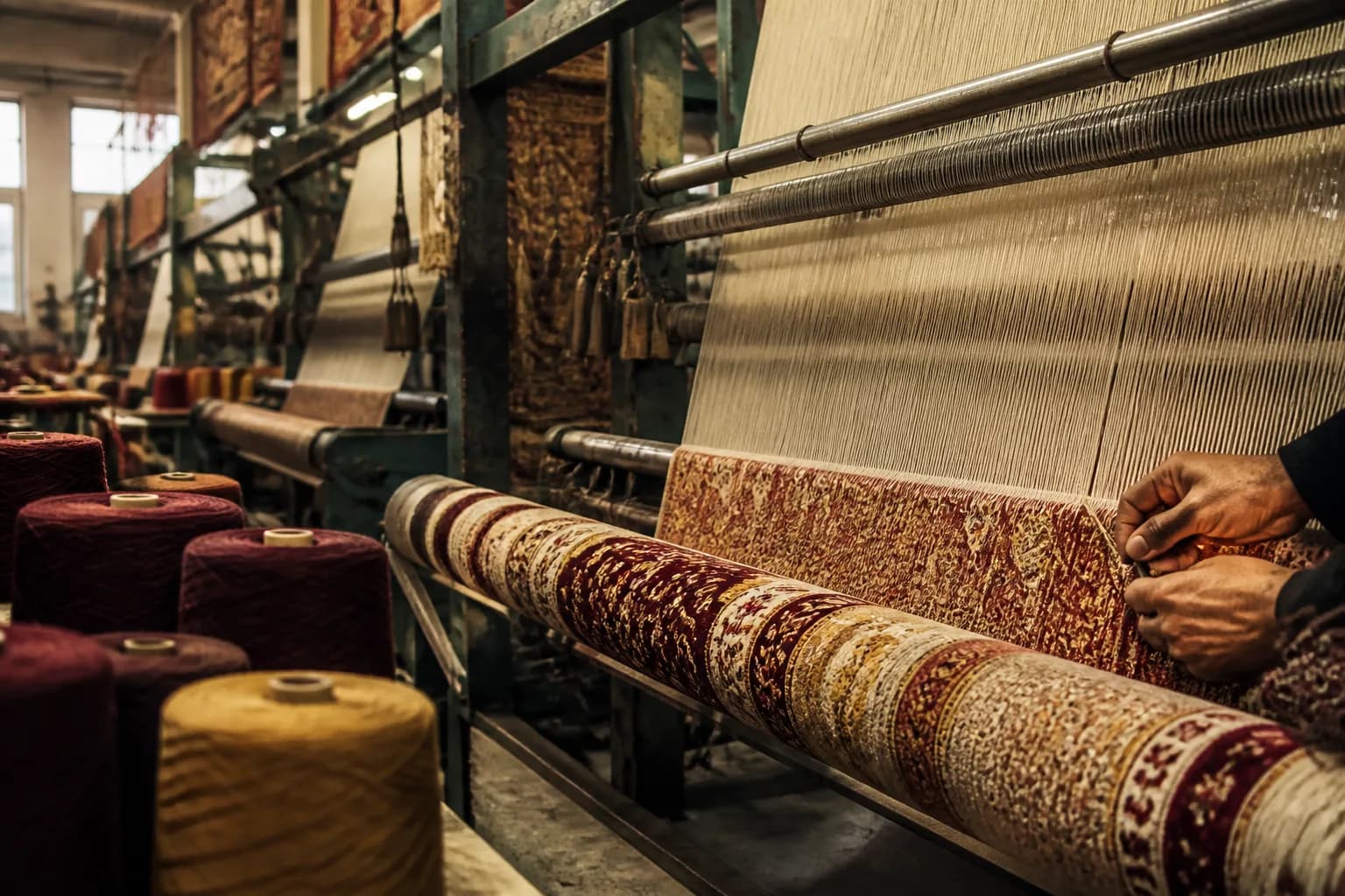 Mosque carpet manufacturer weaving workshop in Turkey